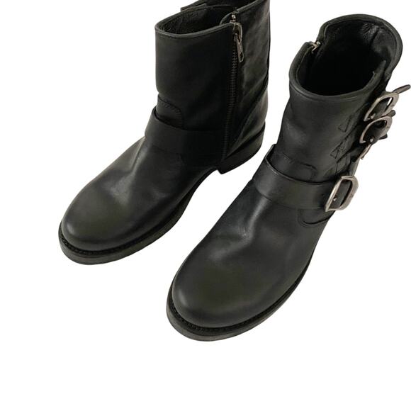 Frye Veronica Moto Buckle Leather Booties Black - Picture 6 of 11